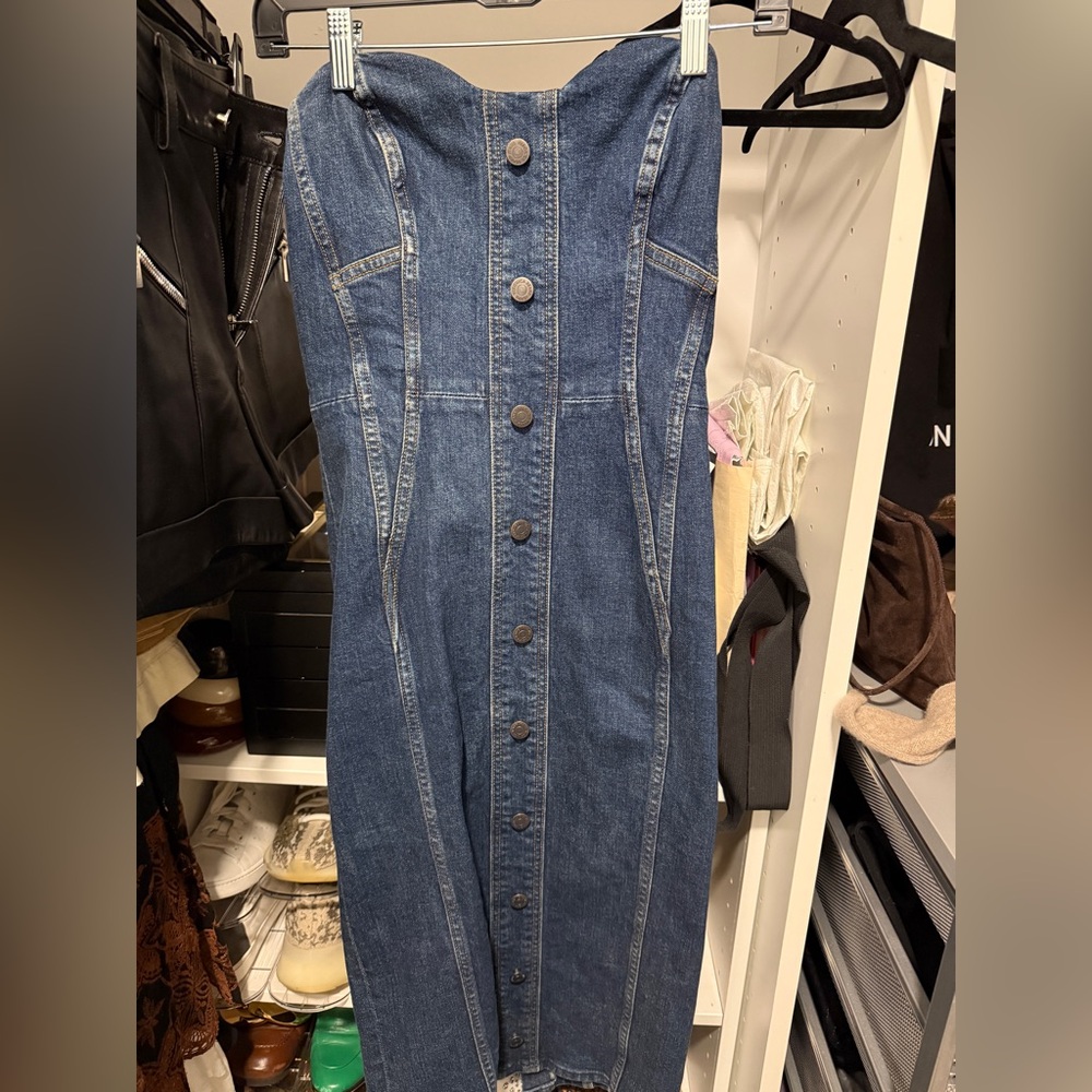 Veronica Beard Blue Denim Button-Front Overalls